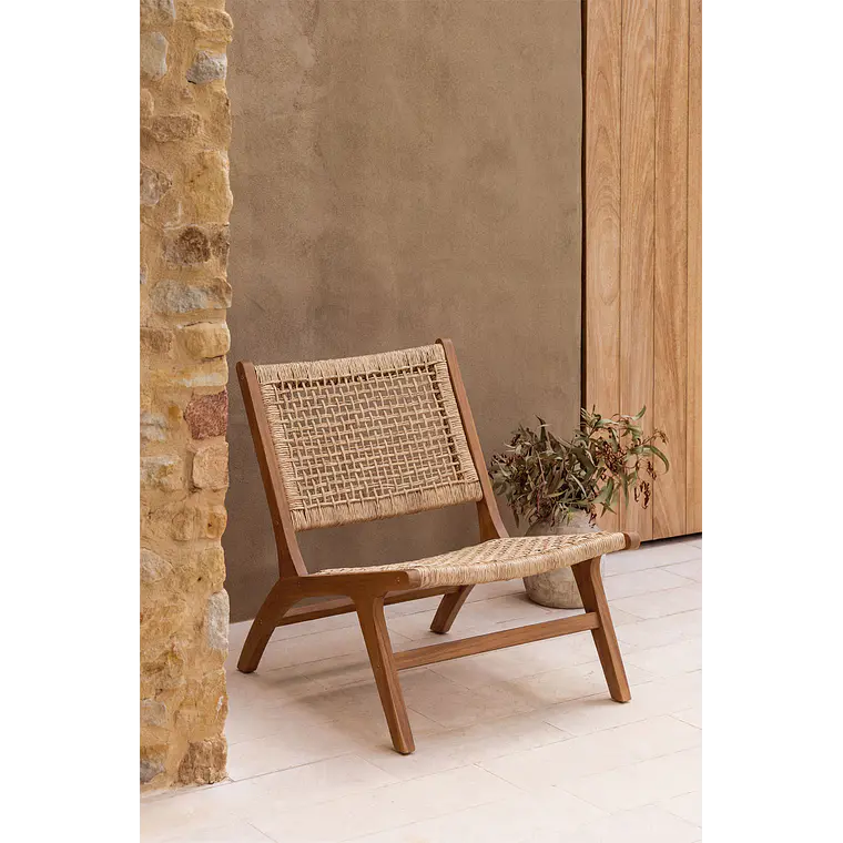 Sillón de jardín en madera de acacia y ratán sintético Moreva 1