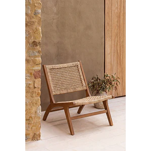 Sillón de jardín en madera de acacia y ratán sintético Moreva
