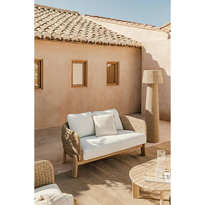 Sofá de jardín de 2 plazas en madera de acacia y ratán sintético Kalena