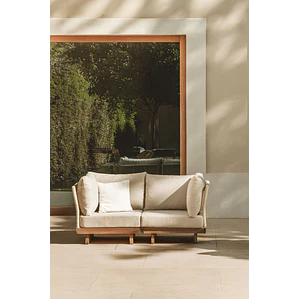 Sofá modular de jardín de 2 piezas con 2 sillones esquineros en madera de acacia Lenora