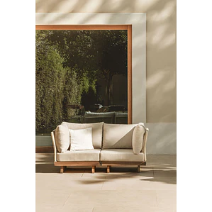 Sofá modular de jardín de 2 piezas con 2 sillones esquineros en madera de acacia Lenora