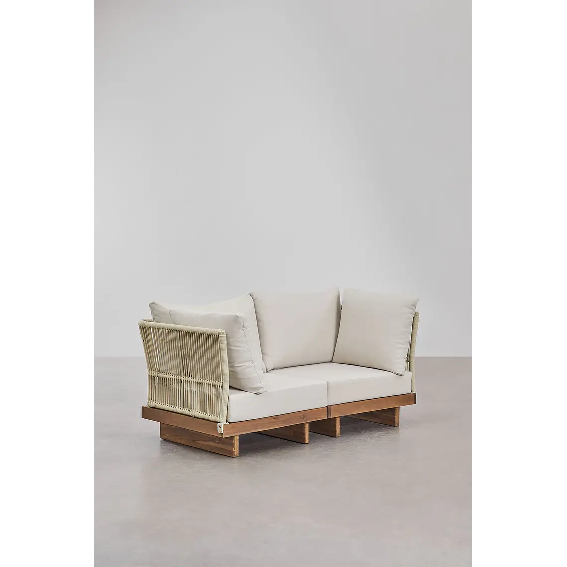 Sofá modular de jardín de 2 piezas con 2 sillones esquineros en madera de acacia Lenora 4