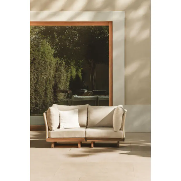 Sofá modular de jardín de 2 piezas con 2 sillones esquineros en madera de acacia Lenora 12