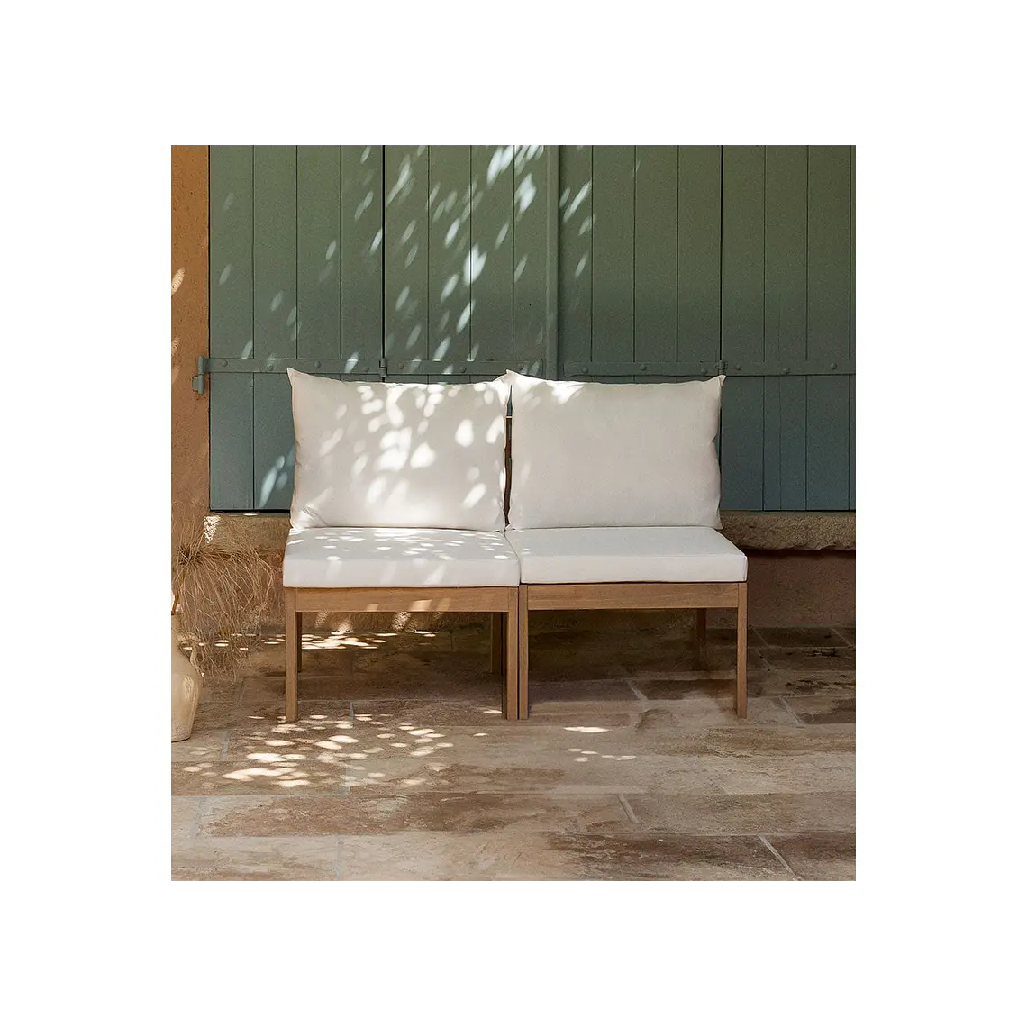 Sofá modular de jardín de 2 piezas en madera de acacia Kala 1