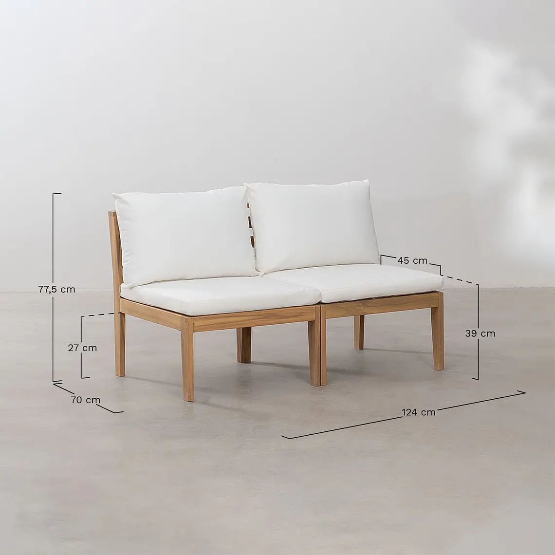Sofá modular de jardín de 2 piezas en madera de acacia Kala 7