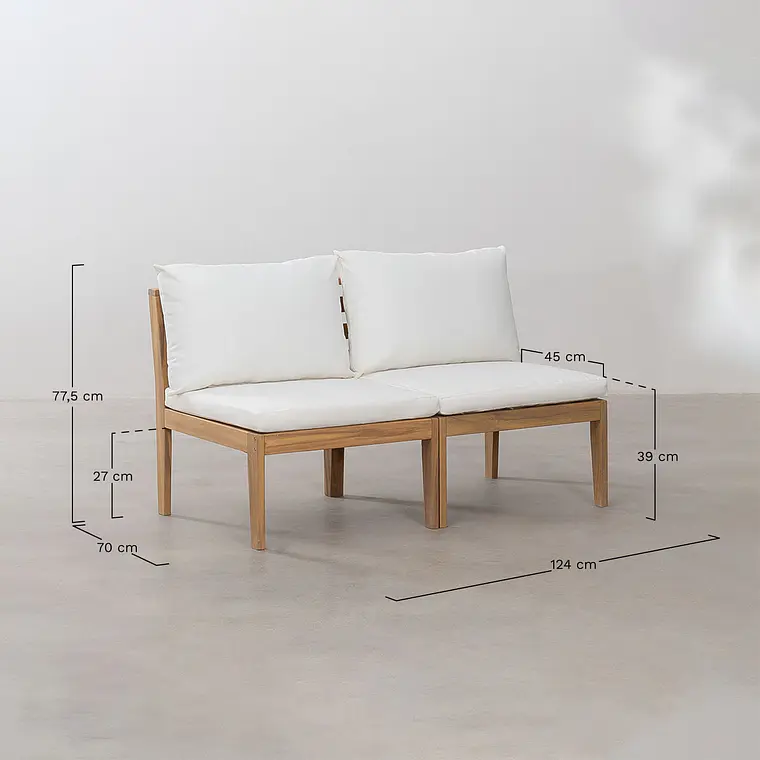 Sofá modular de jardín de 2 piezas en madera de acacia Kala 7