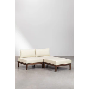 Sofá modular de jardín de 2 piezas y puff en acacia Zenia