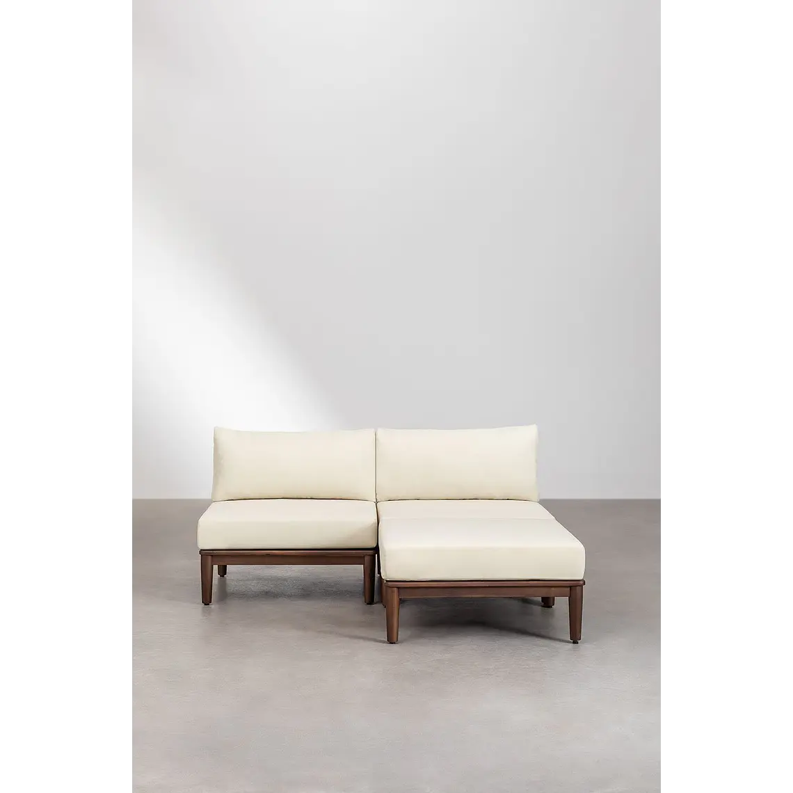 Sofá modular de jardín de 2 piezas y puff en acacia Zenia 3