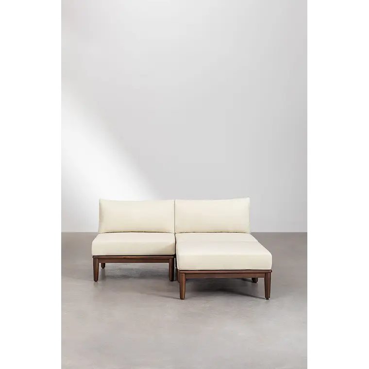 Sofá modular de jardín de 2 piezas y puff en acacia Zenia 3