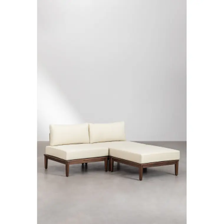 Sofá modular de jardín de 2 piezas y puff en acacia Zenia 11