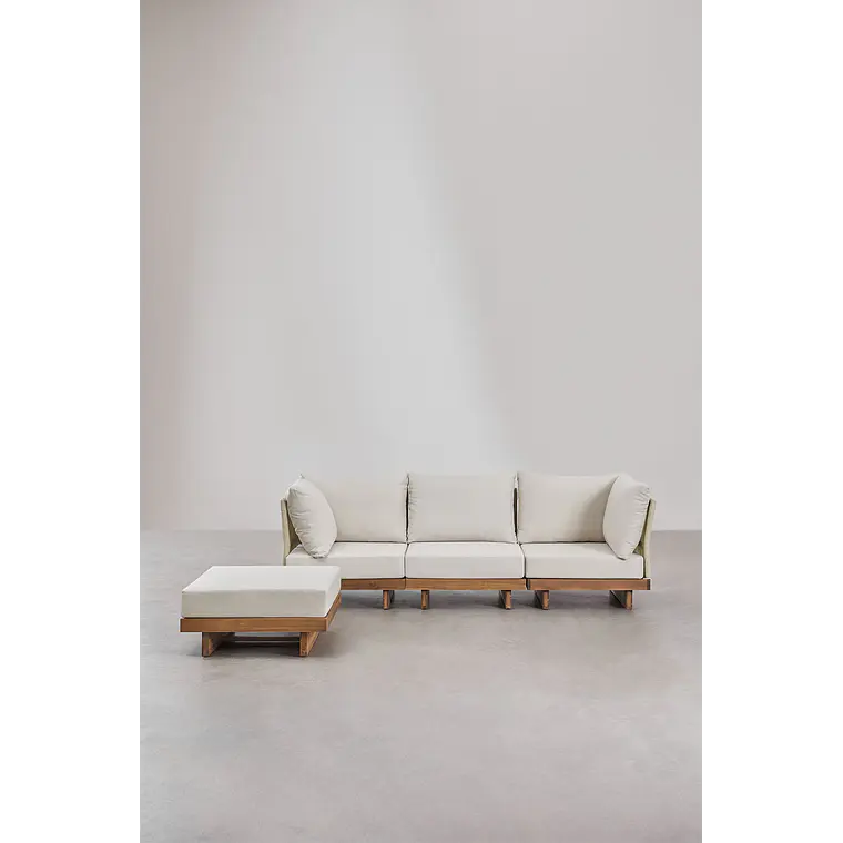 Sofá modular de jardín de 3 piezas con 2 sillones esquineros y puff en madera de acacia Sarena 5