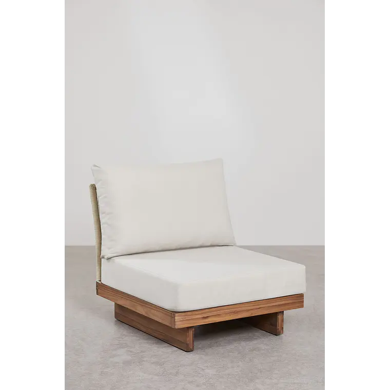 Sofá modular de jardín de 3 piezas con 2 sillones esquineros y puff en madera de acacia Sarena 8