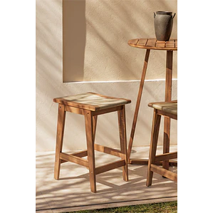 Taburete alto de jardín 65 cm en madera de acacia y cuerda trenzada Lara