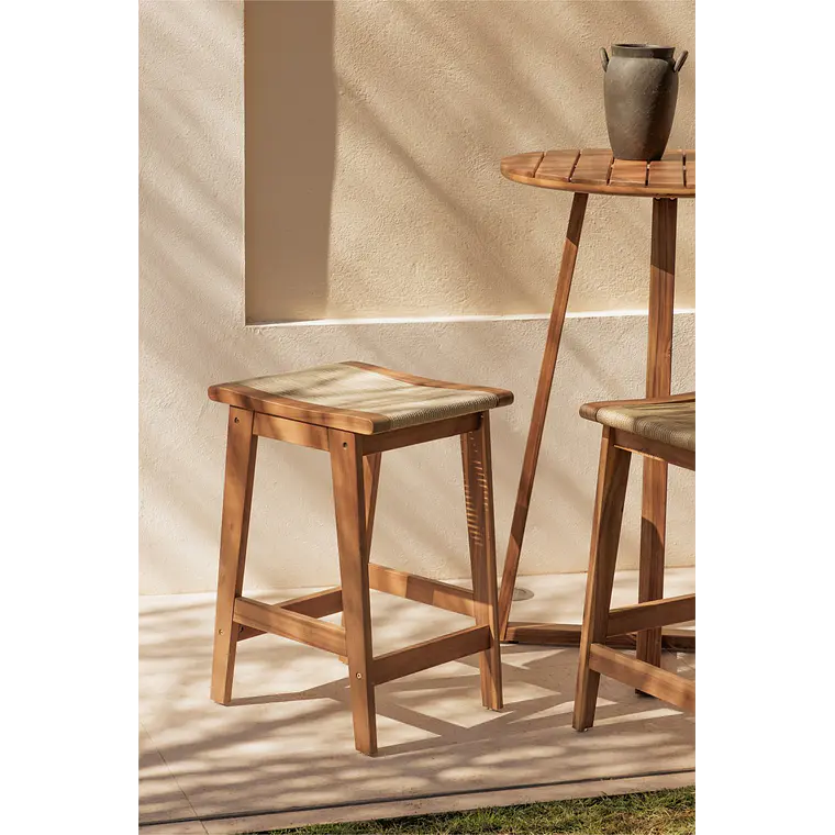 Taburete alto de jardín 65 cm en madera de acacia y cuerda trenzada Lara 2