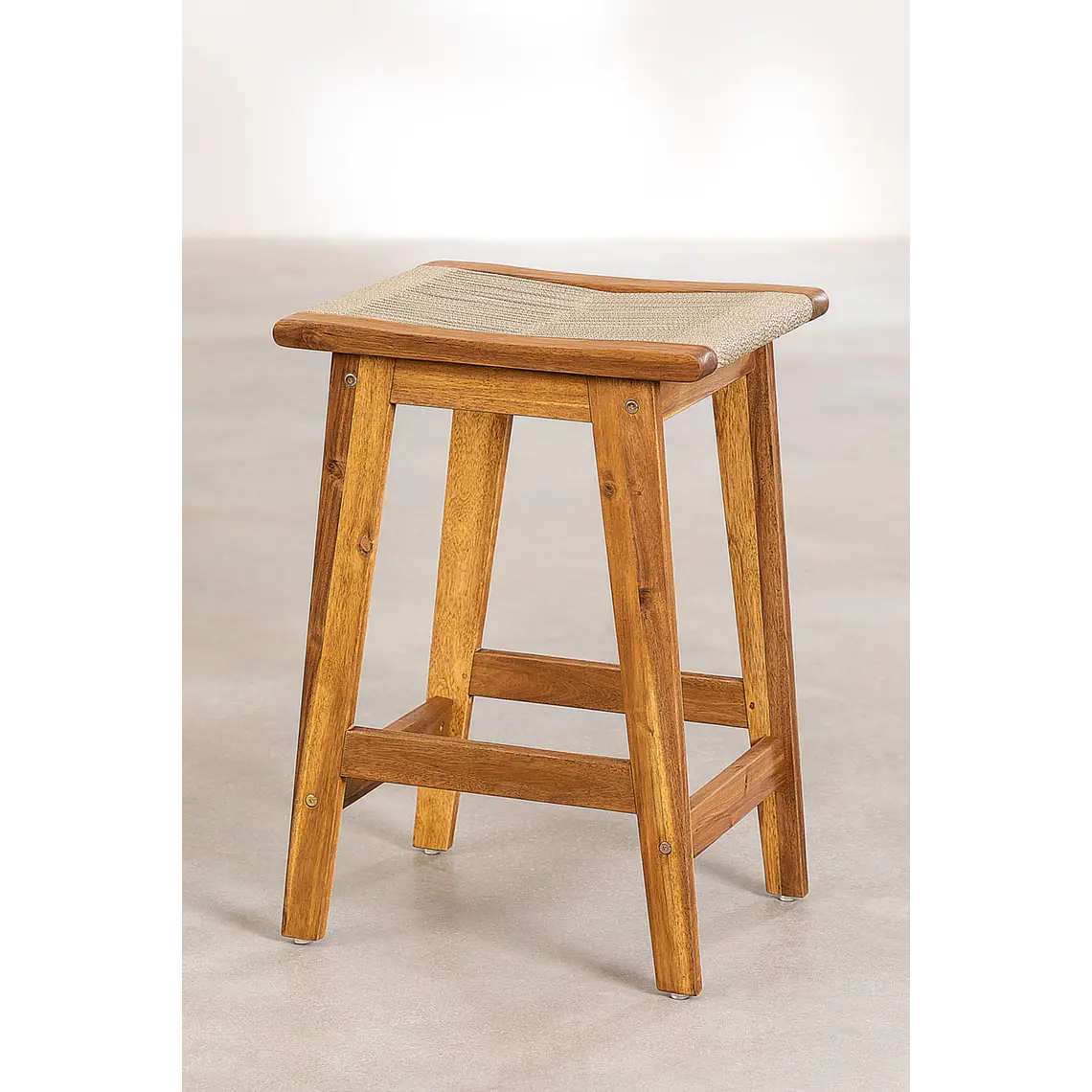 Taburete alto de jardín 65 cm en madera de acacia y cuerda trenzada Lara 3