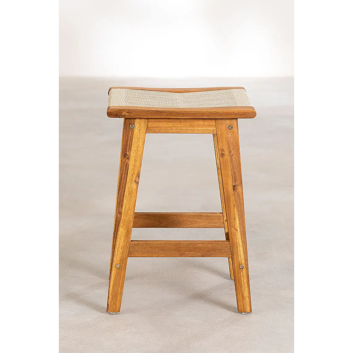 Taburete alto de jardín 65 cm en madera de acacia y cuerda trenzada Lara 4