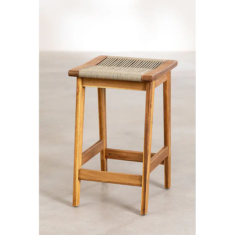 Taburete alto de jardín 65 cm en madera de acacia y cuerda trenzada Lara 5