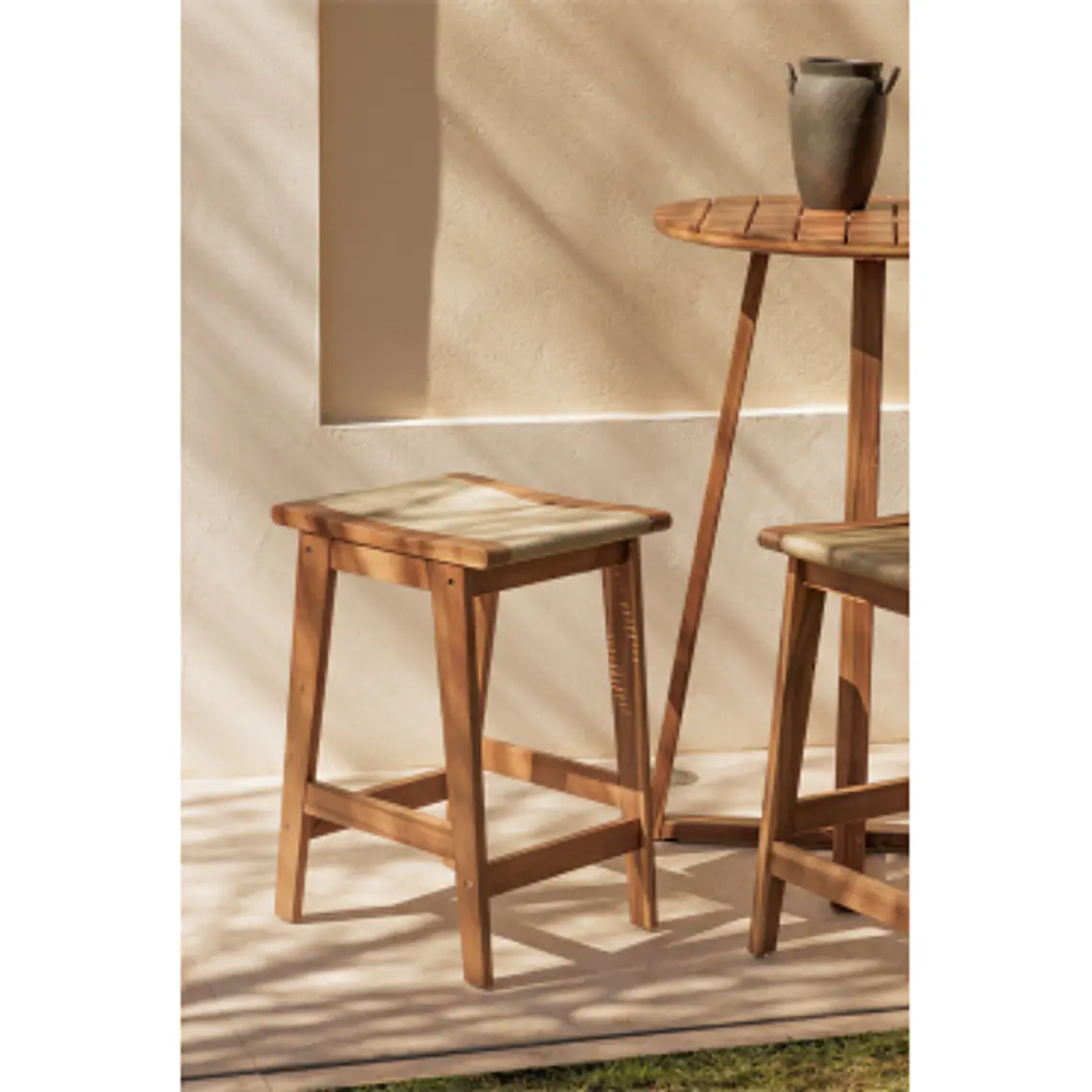 Taburete alto de jardín 65 cm en madera de acacia y cuerda trenzada Lara 10