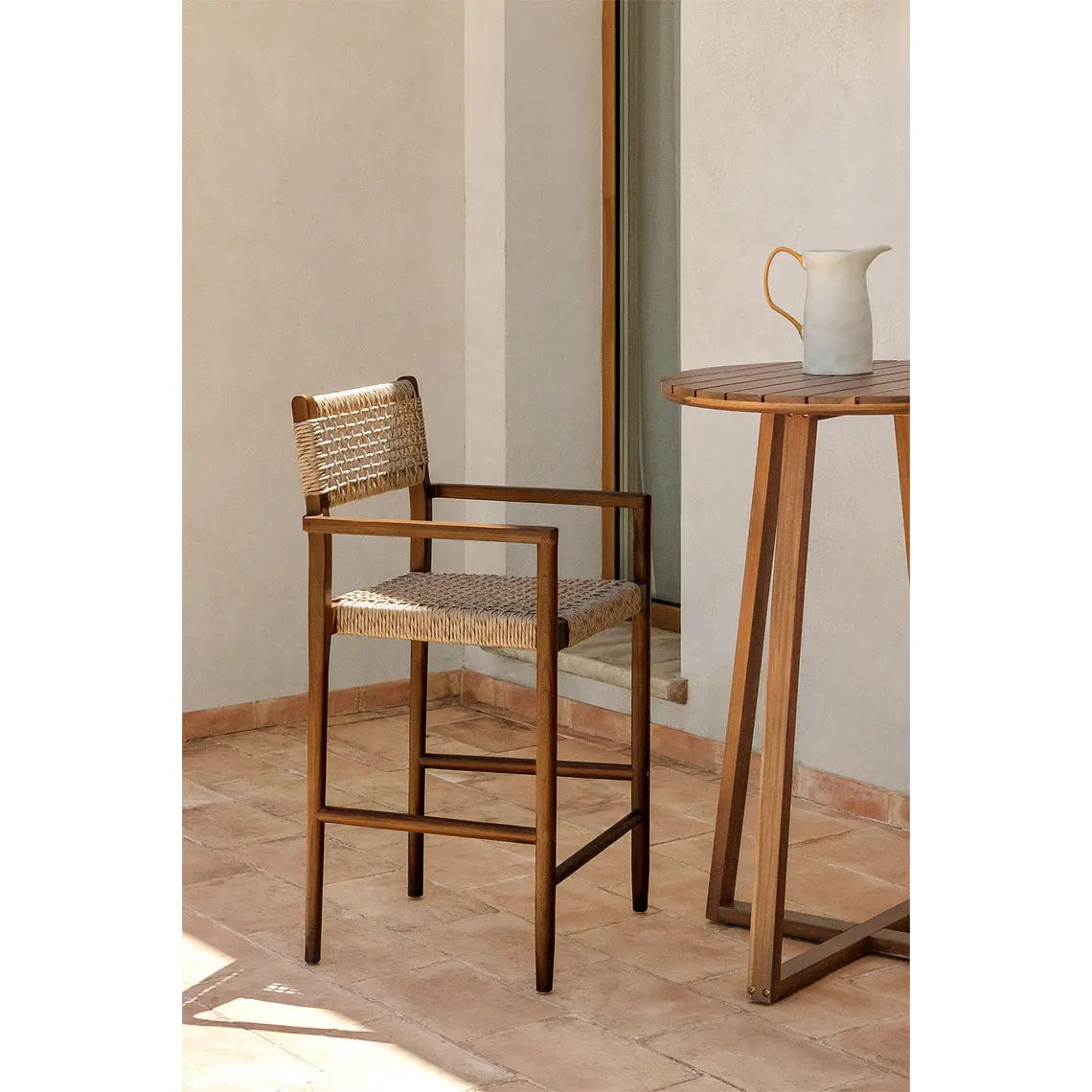 Taburete Alto de Jardín en Madera de Teca 65 cm Zala 1