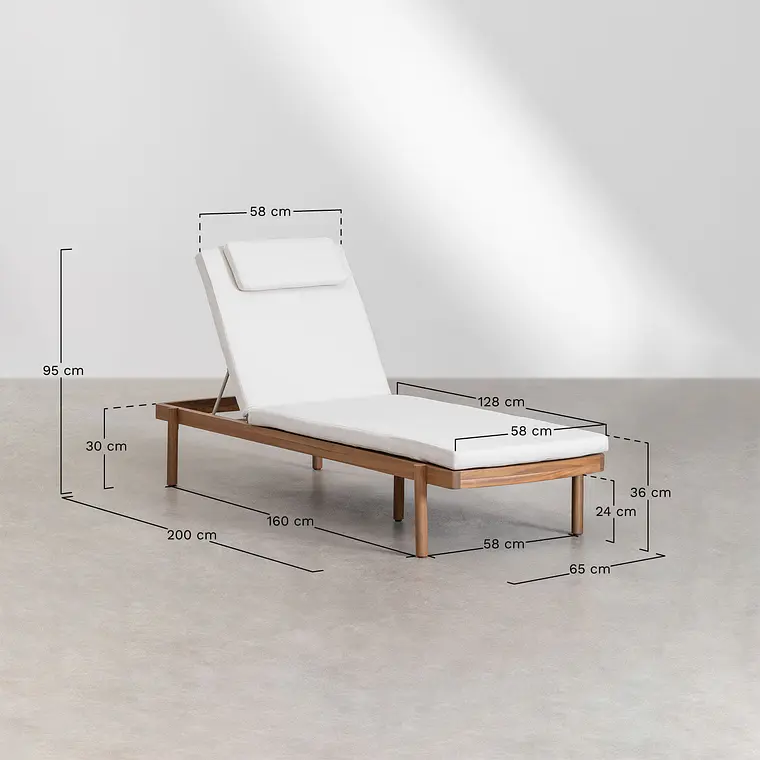 Tumbona reclinable en madera de acacia con cojín Salia 10