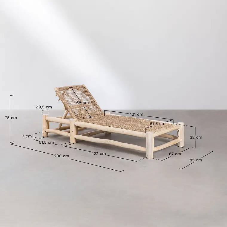 Tumbona reclinable en madera de teca Rena 10