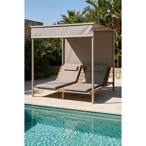 Cama balinesa reclinable en madera de acacia y acero Erenova