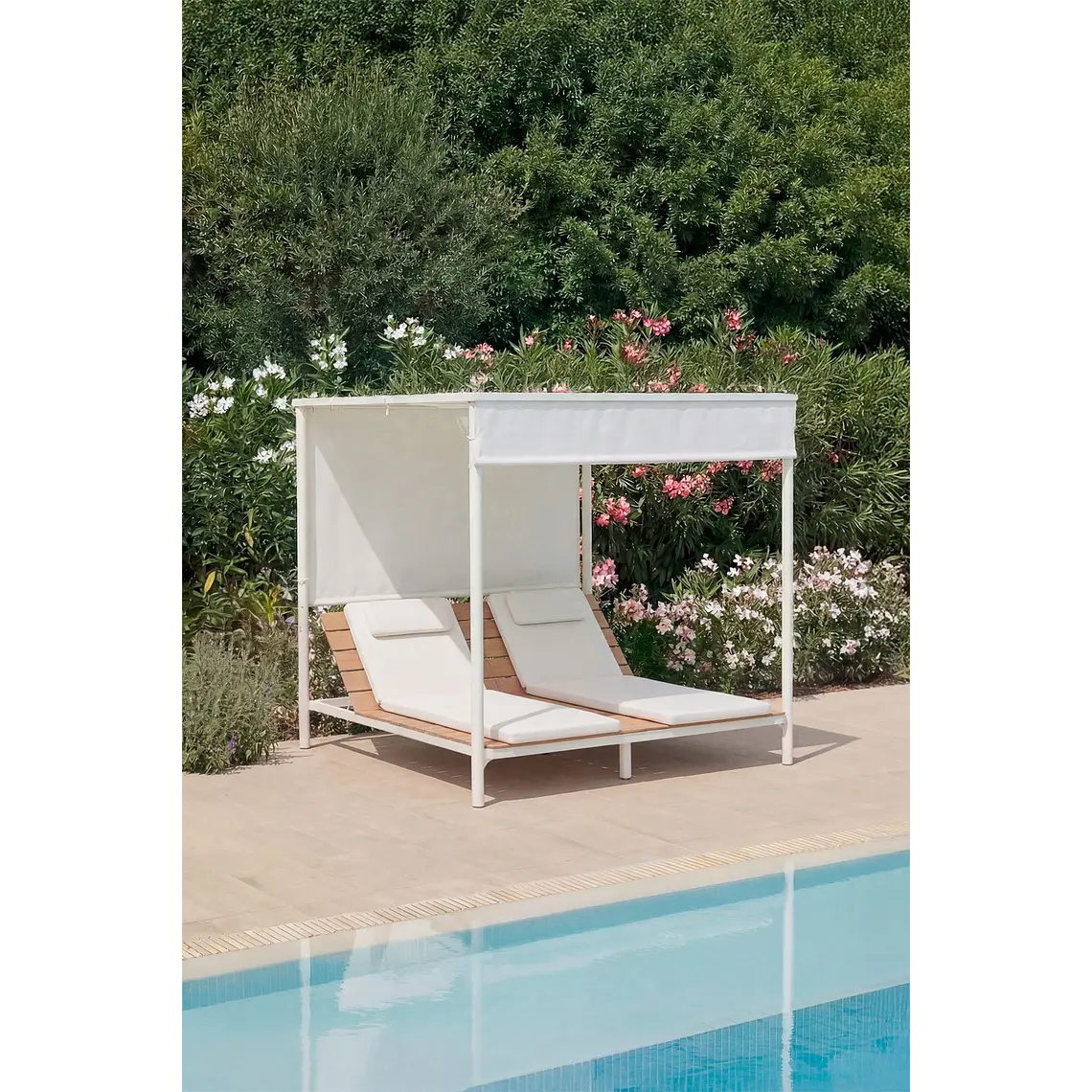 Cama balinesa reclinable en madera de acacia y acero Erenova 13