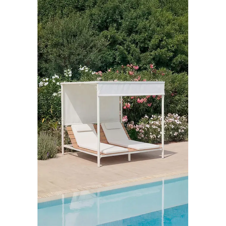 Cama balinesa reclinable en madera de acacia y acero Erenova 13