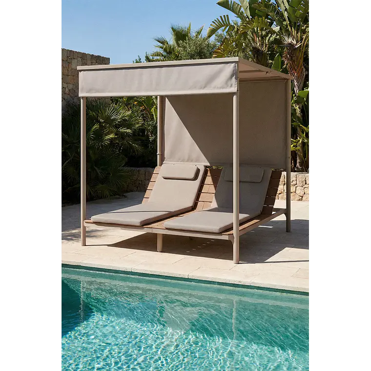 Cama balinesa reclinable en madera de acacia y acero Erenova 14