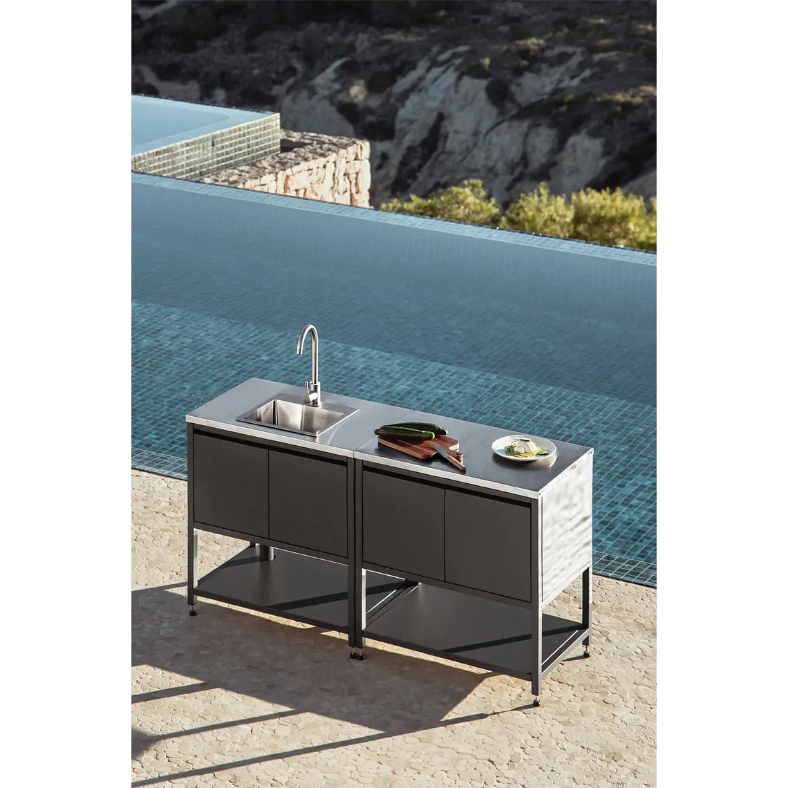 Cocina modular de exterior de 2 piezas con fregadero y almacenaje en acero Ravina 1