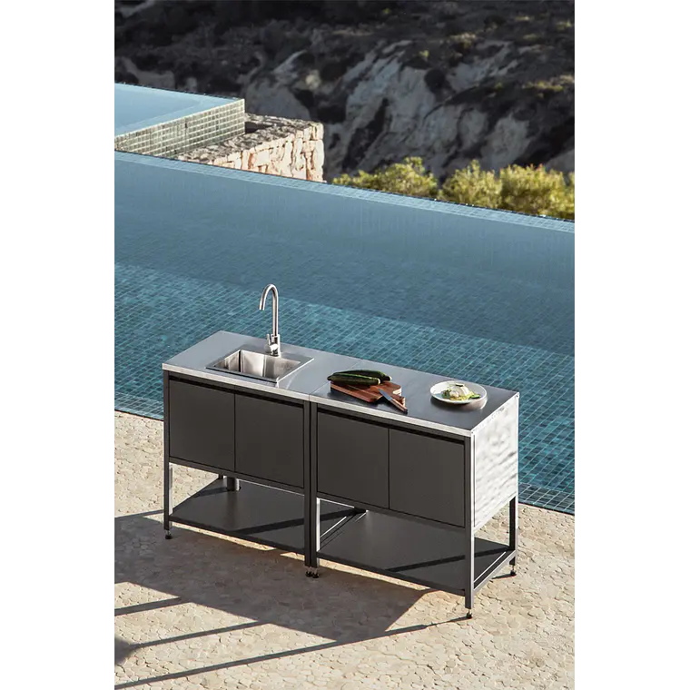 Cocina modular de exterior de 2 piezas con fregadero y almacenaje en acero Ravina 1