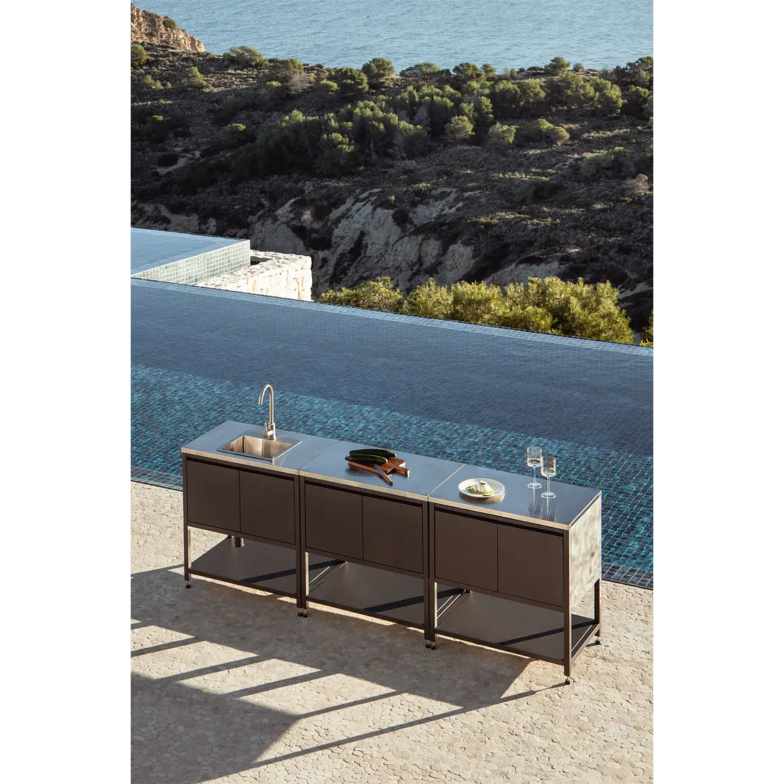 Cocina modular de exterior de 3 piezas con fregadero y almacenaje en acero Renira 2