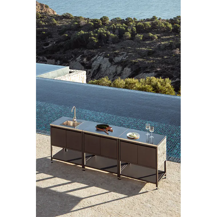 Cocina modular de exterior de 3 piezas con fregadero y almacenaje en acero Renira 2