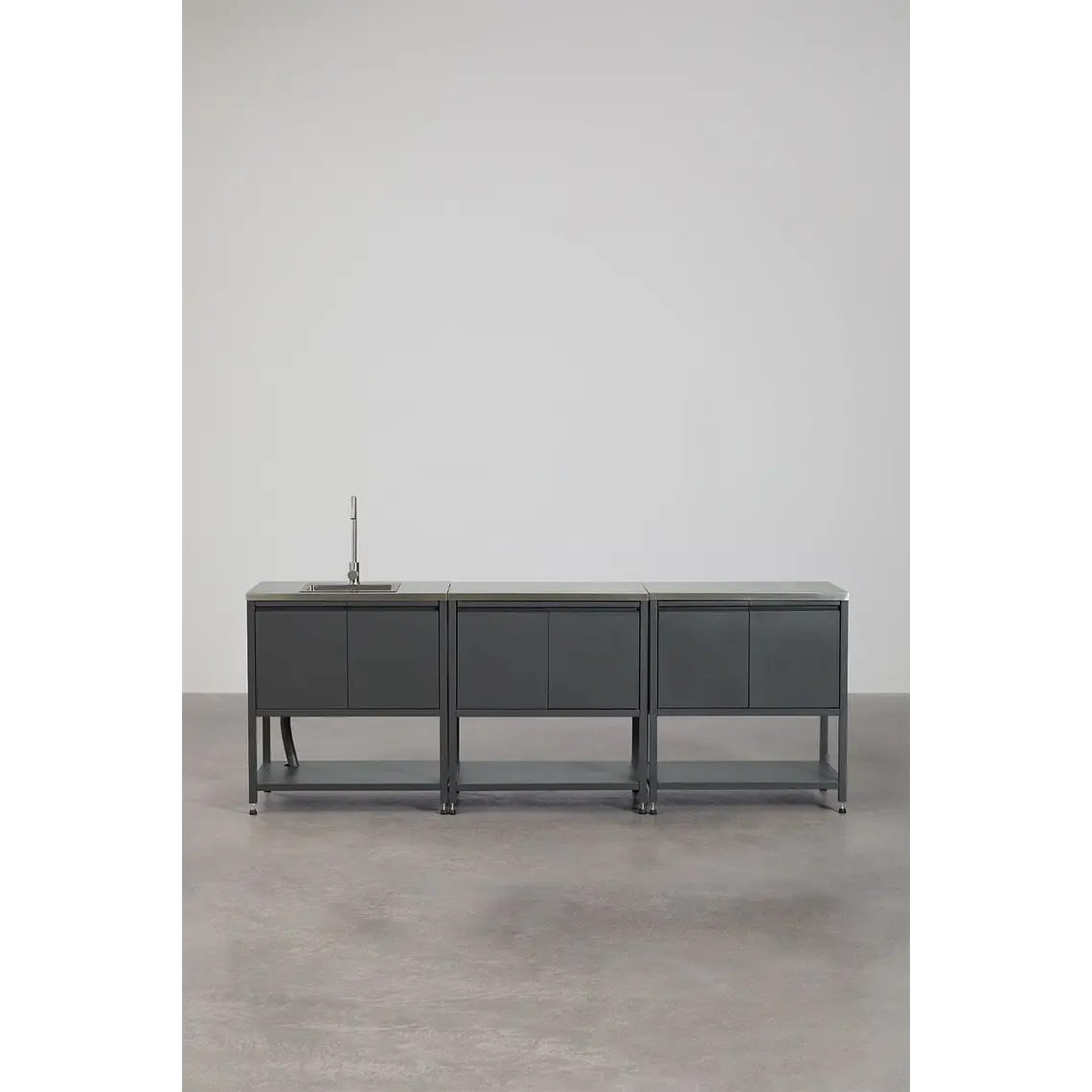Cocina modular de exterior de 3 piezas con fregadero y almacenaje en acero Renira 4