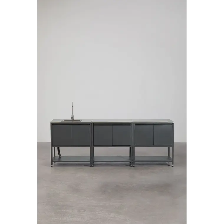 Cocina modular de exterior de 3 piezas con fregadero y almacenaje en acero Renira 4
