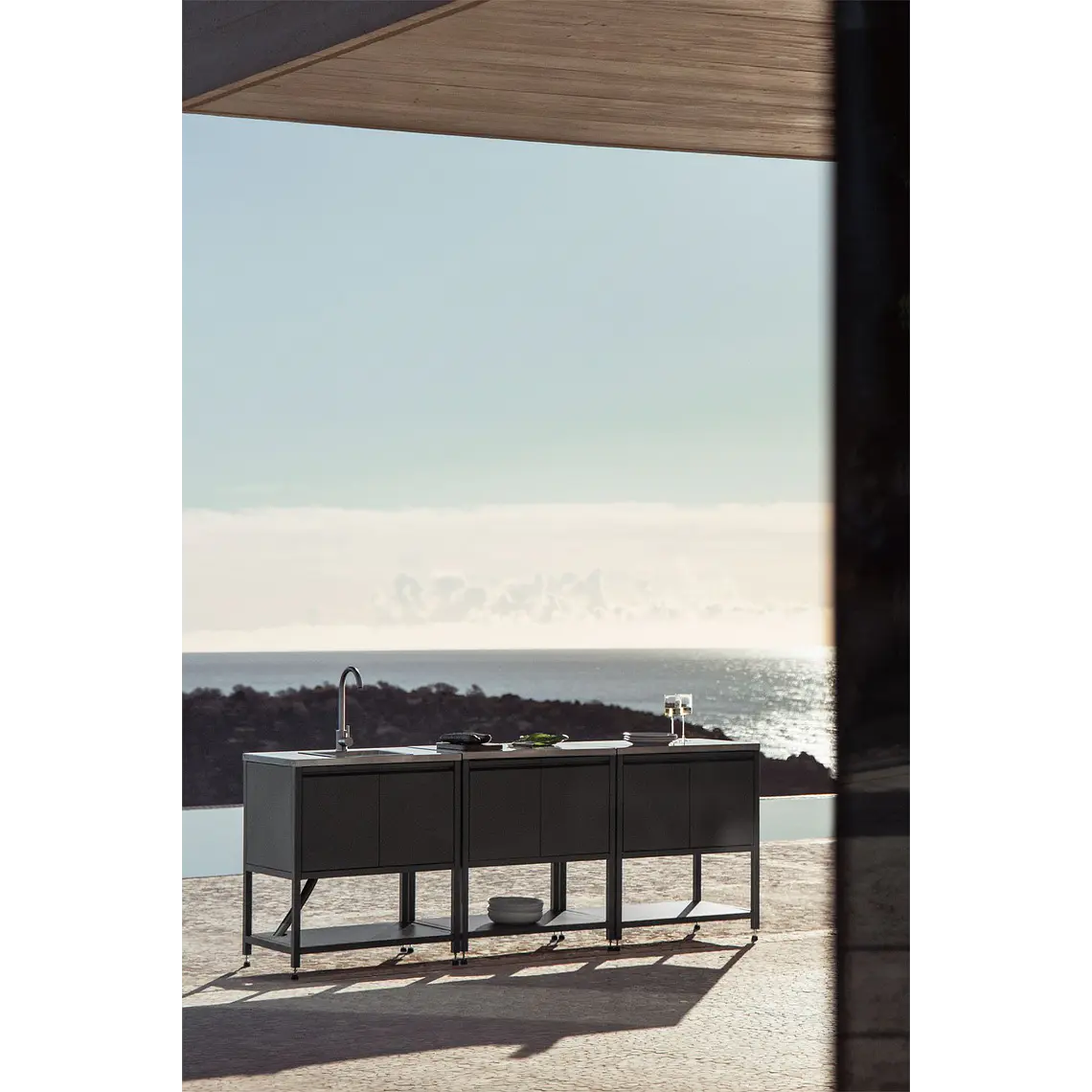 Cocina modular de exterior de 3 piezas con fregadero y almacenaje en acero Renira 13