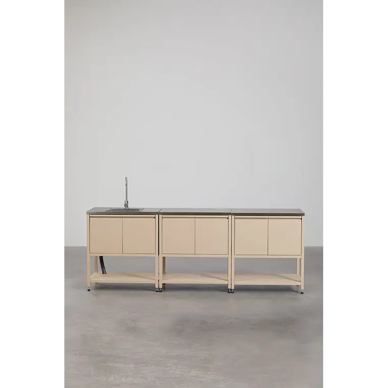 Cocina modular de exterior de 3 piezas con fregadero y almacenaje en acero Renira 14