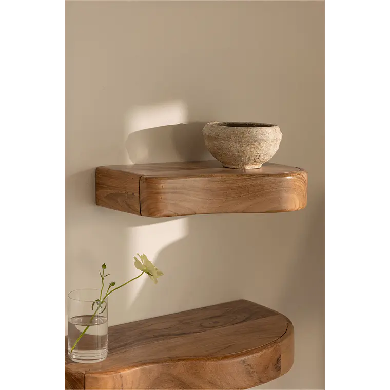 Estante de pared con almacenaje en madera de acacia 11