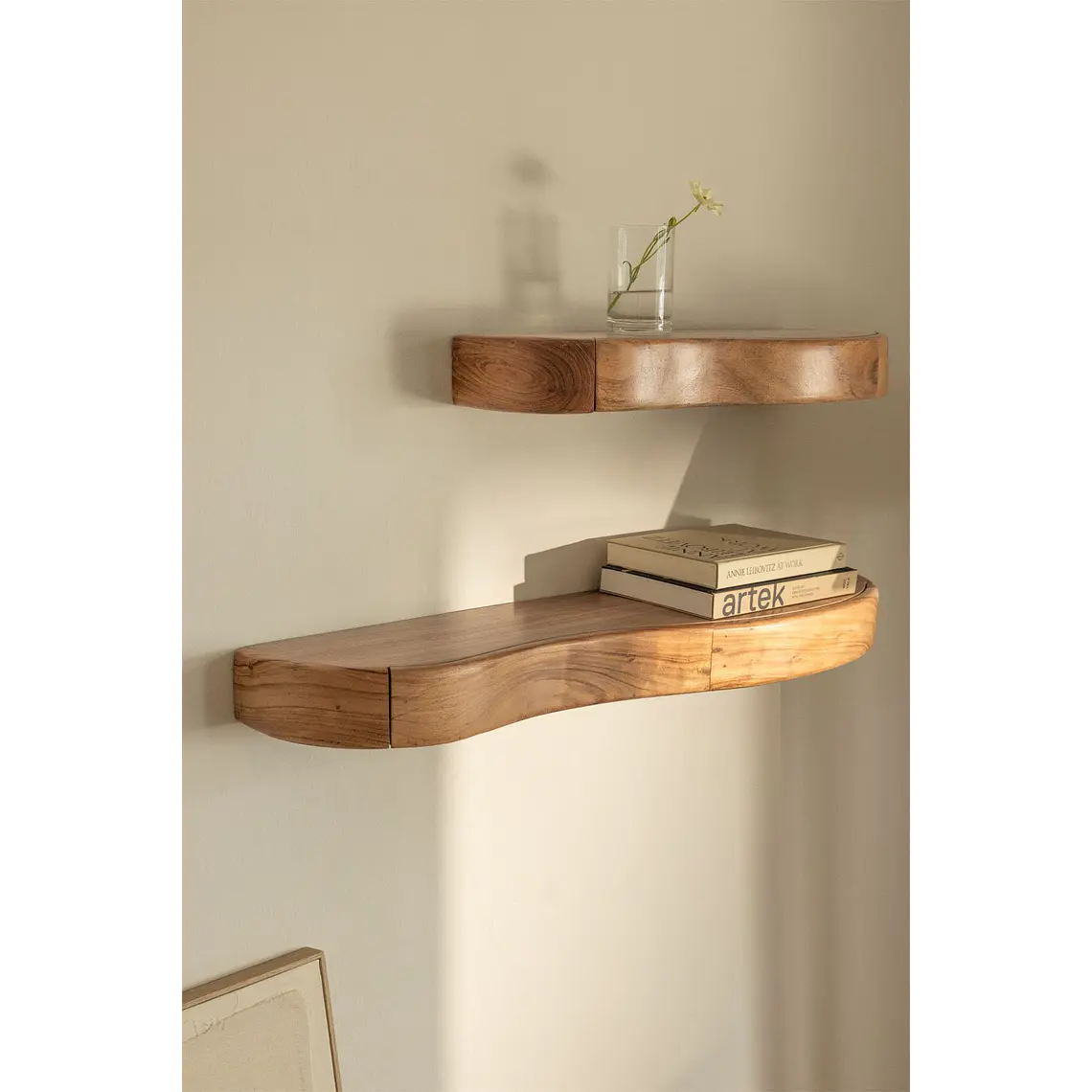 Estante de pared con almacenaje en madera de acacia 12