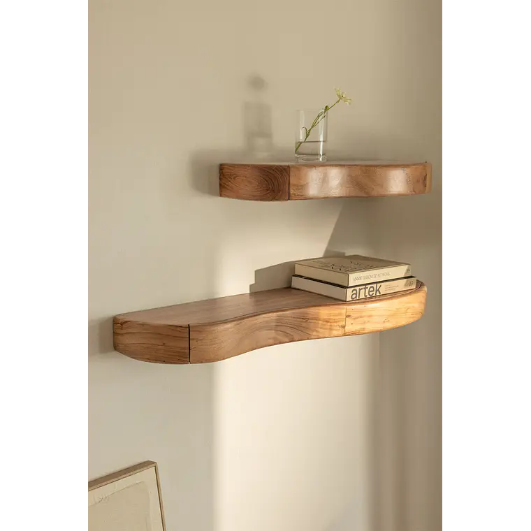 Estante de pared con almacenaje en madera de acacia 12