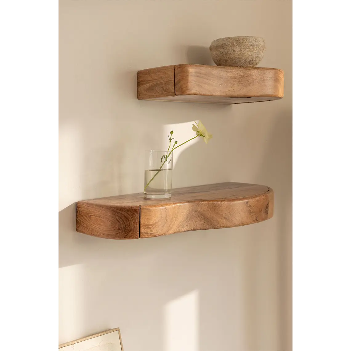 Estante de pared con almacenaje en madera de acacia 13