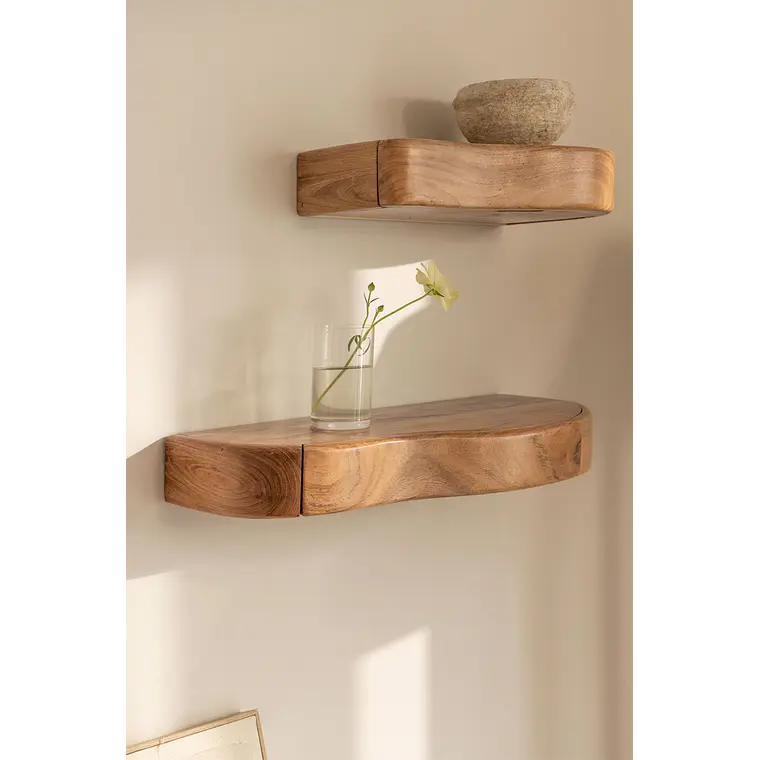 Estante de pared con almacenaje en madera de acacia 13