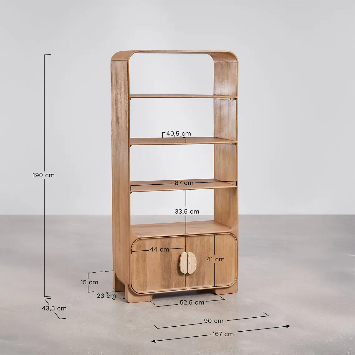 Estantería 190 cm en madera de mango y piedra natural 9