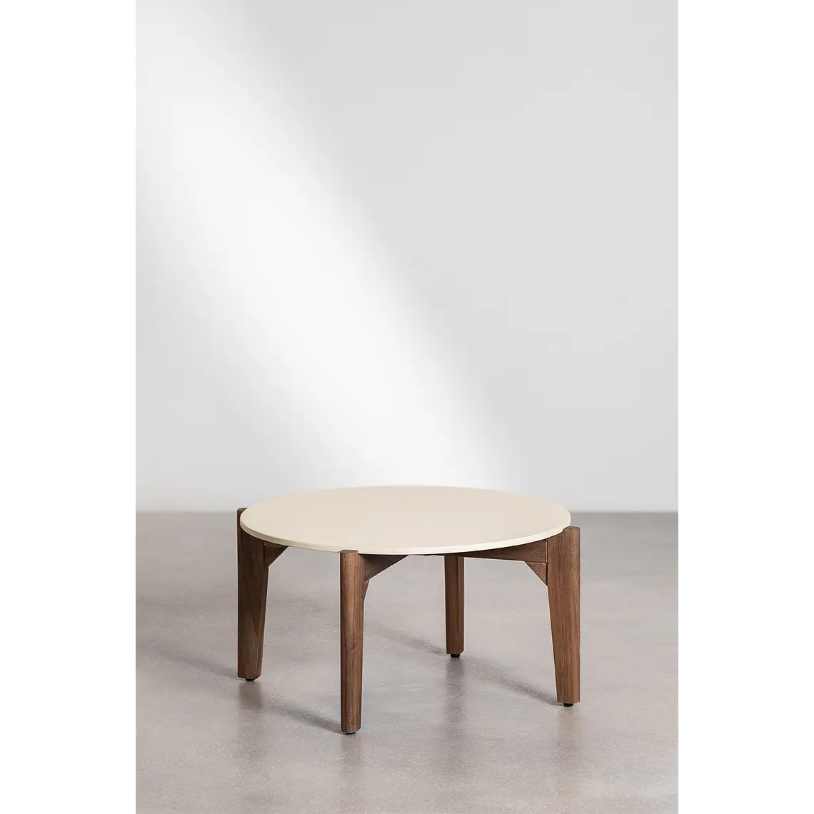 Mesa de centro para jardín redonda en cemento y madera de acacia Lenia 2