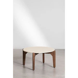 Mesa de centro para jardín redonda en cemento y madera de acacia Lenia