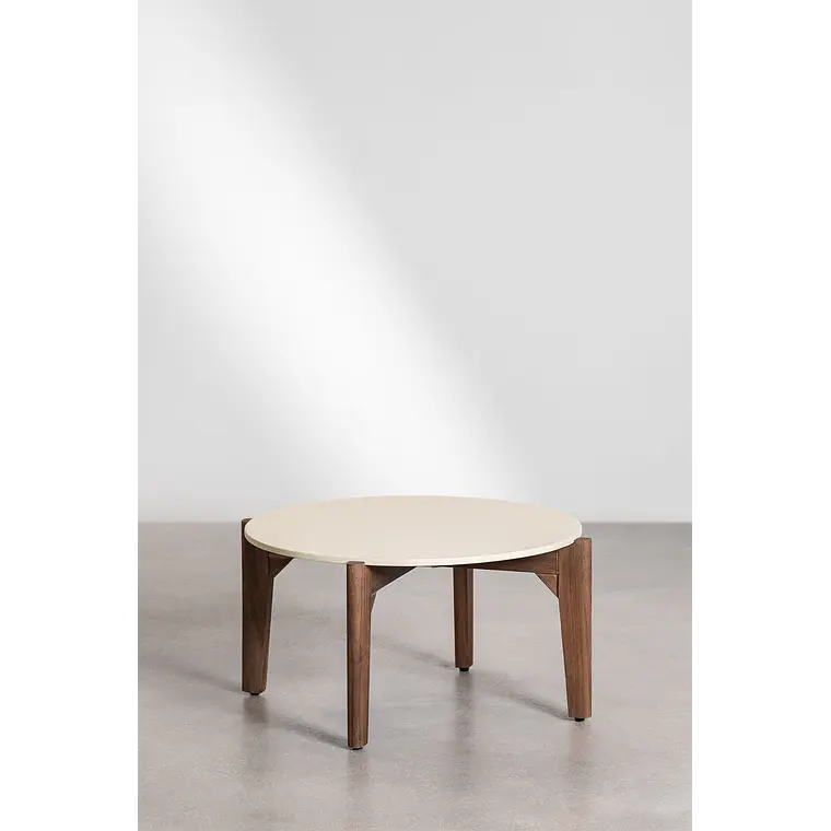 Mesa de centro para jardín redonda en cemento y madera de acacia Lenia 2