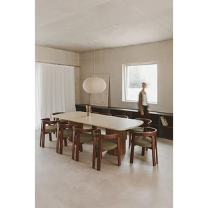 Mesa de comedor rectangular en cemento y madera de acacia