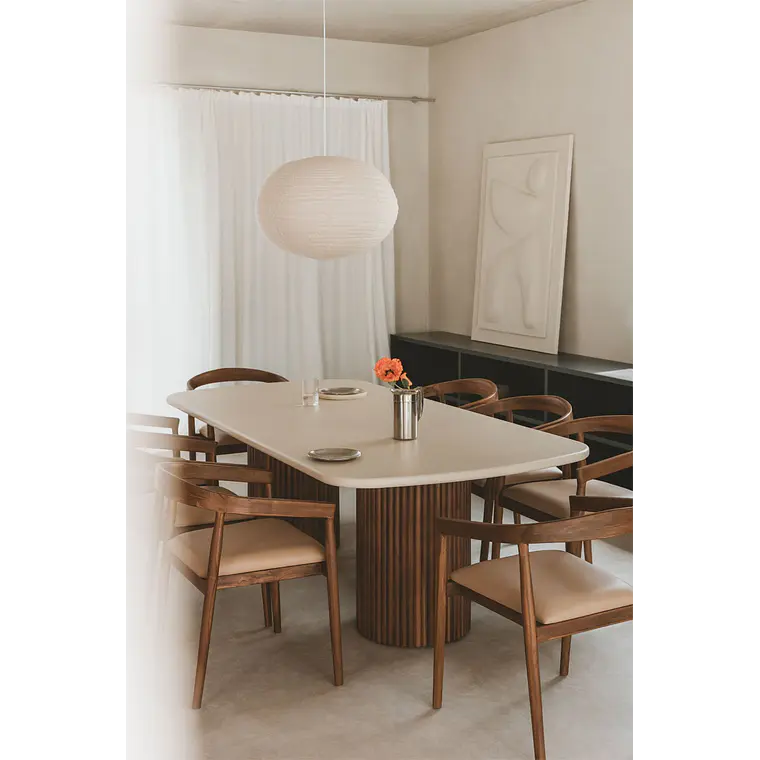 Mesa de comedor rectangular en cemento y madera de acacia 2