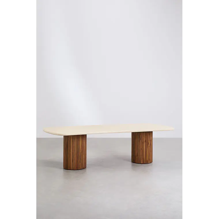 Mesa de comedor rectangular en cemento y madera de acacia 4