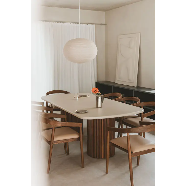 Mesa de comedor rectangular en cemento y madera de acacia 11